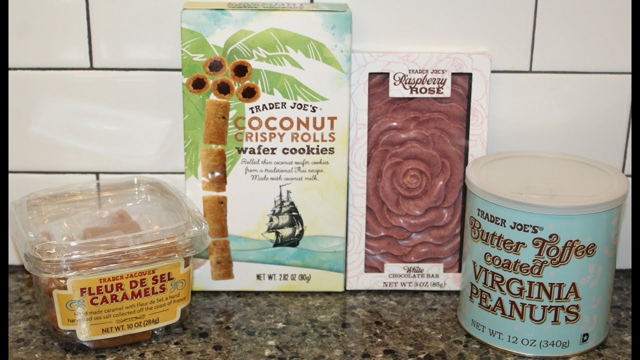 Trader Joe’s Fleur De Sel Caramels, Coconut Crispy Rolls, Raspberry