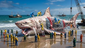 Unbelievable Shark Hunt and Butchering – European fishermen catch hundreds of tons of fish this way!