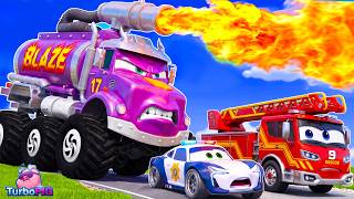 Lightning McQueen Police and REX Fire Truck VS Pyromant Truck Blazer. #4 (BeamNG.drive) screenshot 3