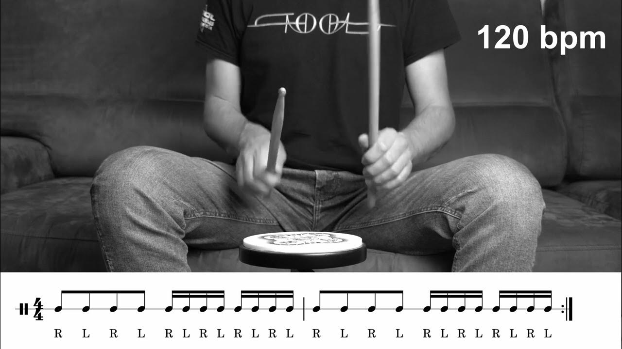 Single Stroke Roll Play Along 120 BPM Rudiment Drum Lesson for