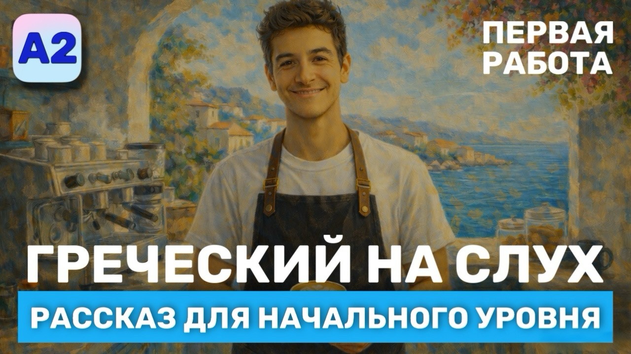 Греческий на Слух. Рассказ начального Уровня (А2)🎧. Первая работа