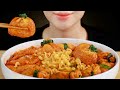 ASMR Soupy Fire Buldak Noodles with Fried Tofu Glass Noodle Pouches Eating Sounds | MINEE EATS