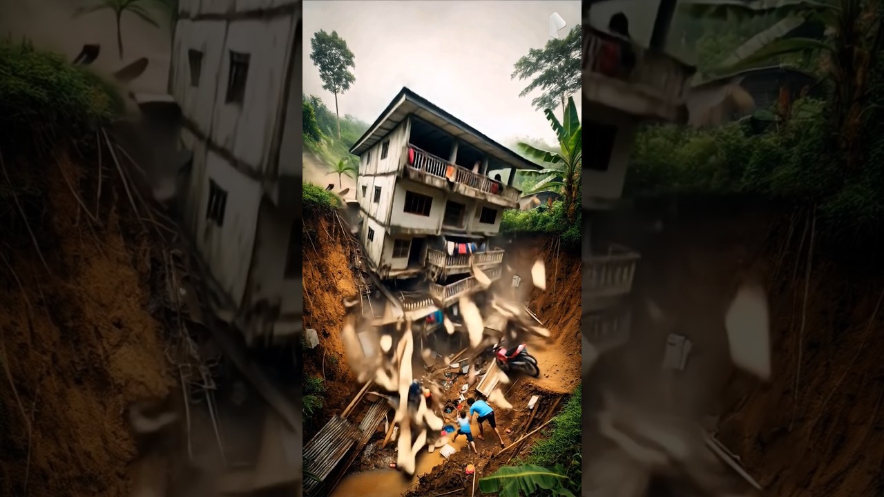 "Terrifying Landslide Caught on Camera | House Collapses Down the Hill"