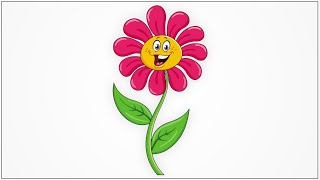 Draw a Cute smiling Cartoon flower step by step