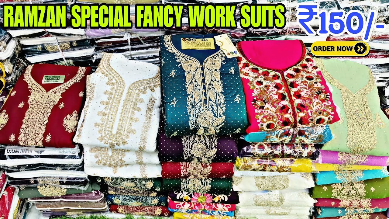 Hyderabad Wholesale EID Special Fancy Work Suits ₹150/- Lucknowi Readymade Dresses Online Shopping 💥