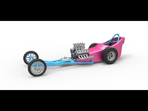 3D printable Front engine old school dragster with shell Version 5 Scale 1:25 3D model view