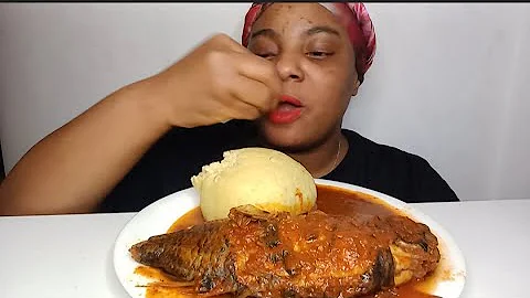 Asmr tilapia fish with fufu and Pepper Soup, African food mukbang 😋