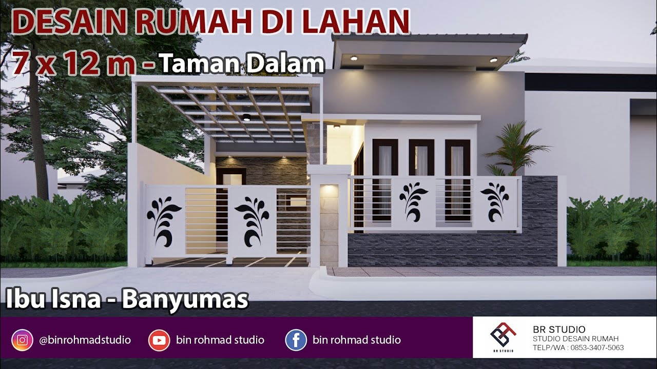 Desain Rumah 7x12 m - Taman Dalam - Mushola - 2 Kamar Tidur - ibu isna banyumas