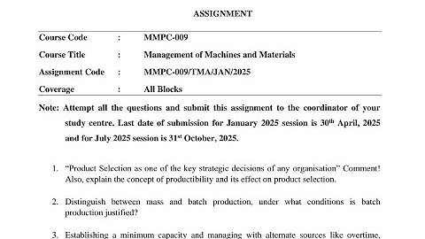 IGNOU MMPC -009 Solved Assignment Jan 2025 | July 2025 {FREE} | Management of Machine & Materials .