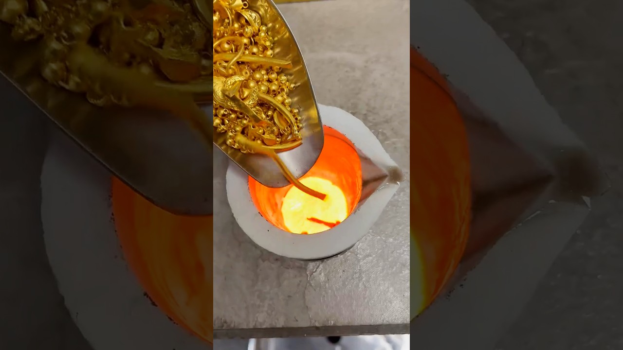 😱🔥Immersive 3 kg old gold jewelry smelting into gold bars 
