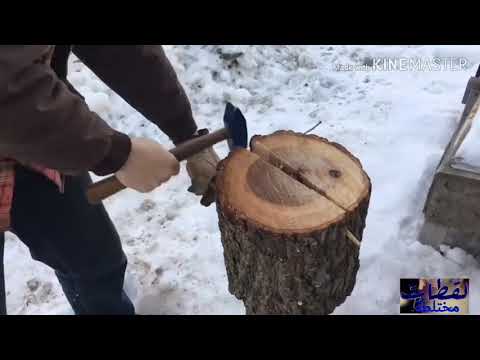 تحويل خشب البلوط الى وعاء   Wood turning an oak log bowl