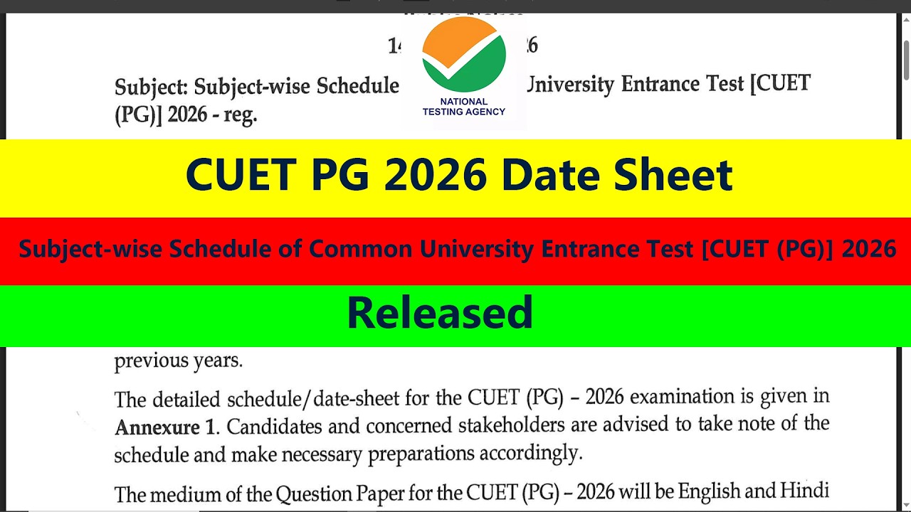 CUET PG 2026 Date Sheet Out | CUET PG 2026 Subject-wise Schedule of ...