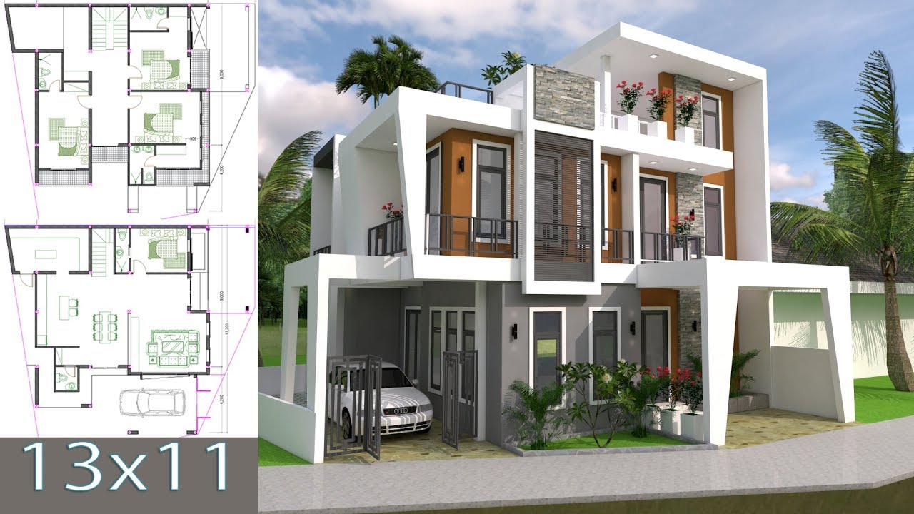 Home Design Plan 13x11m With 4 Bedrooms Plot 13x15 Sketchup Villa Home Design Plan 13x11m With 4 Bedrooms Plot 13x15 Sketchup Villa Full