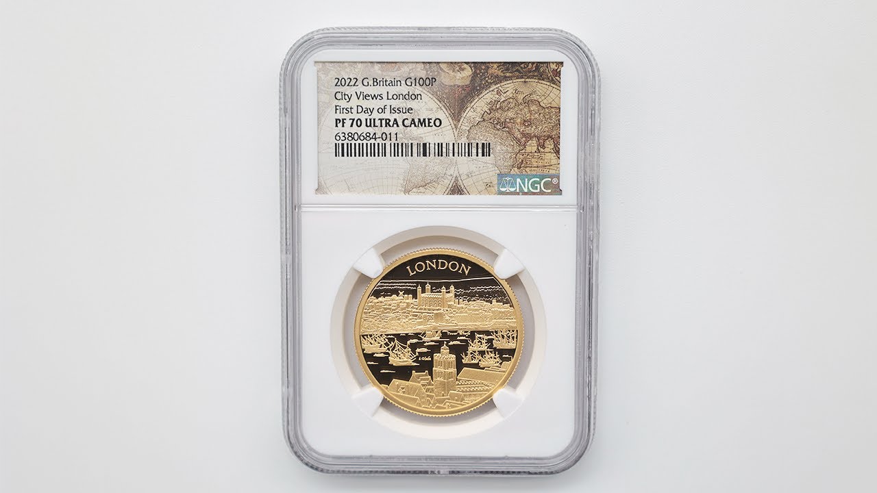エリザベスページです。画像の器2点 2022 英国 エリザベス2世 都市景観 ロンドン 100ポンド 金貨 1オンス