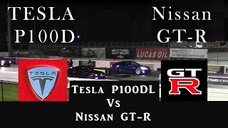 Tesla Model S P100D Takes On A Nissan Gt-R