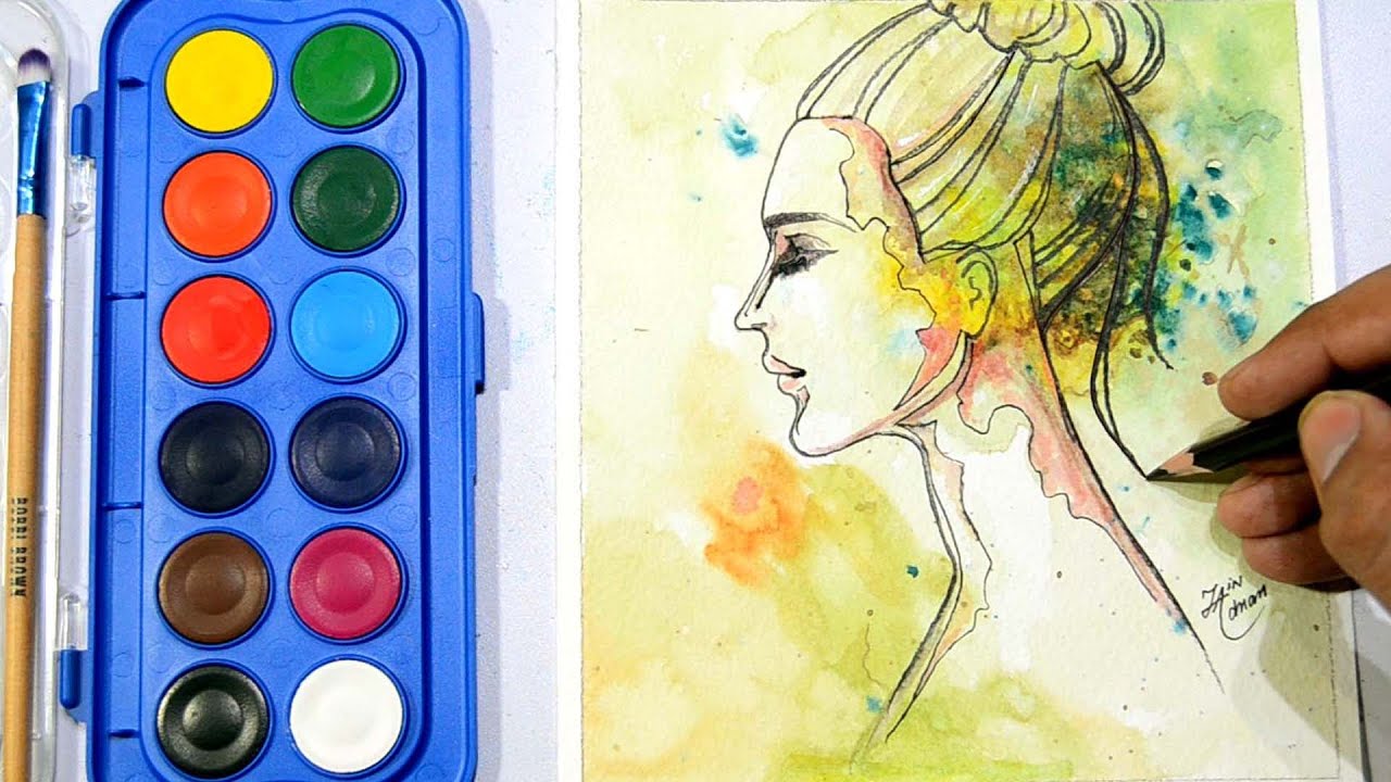 How to Girl Portrait Watercolor Painting Tutorial Easy Face Drawing