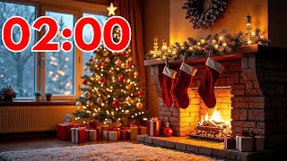 2 Minute Christmas Countdown Timer 🎄 | Cozy Fireplace & Jingle Bells Music