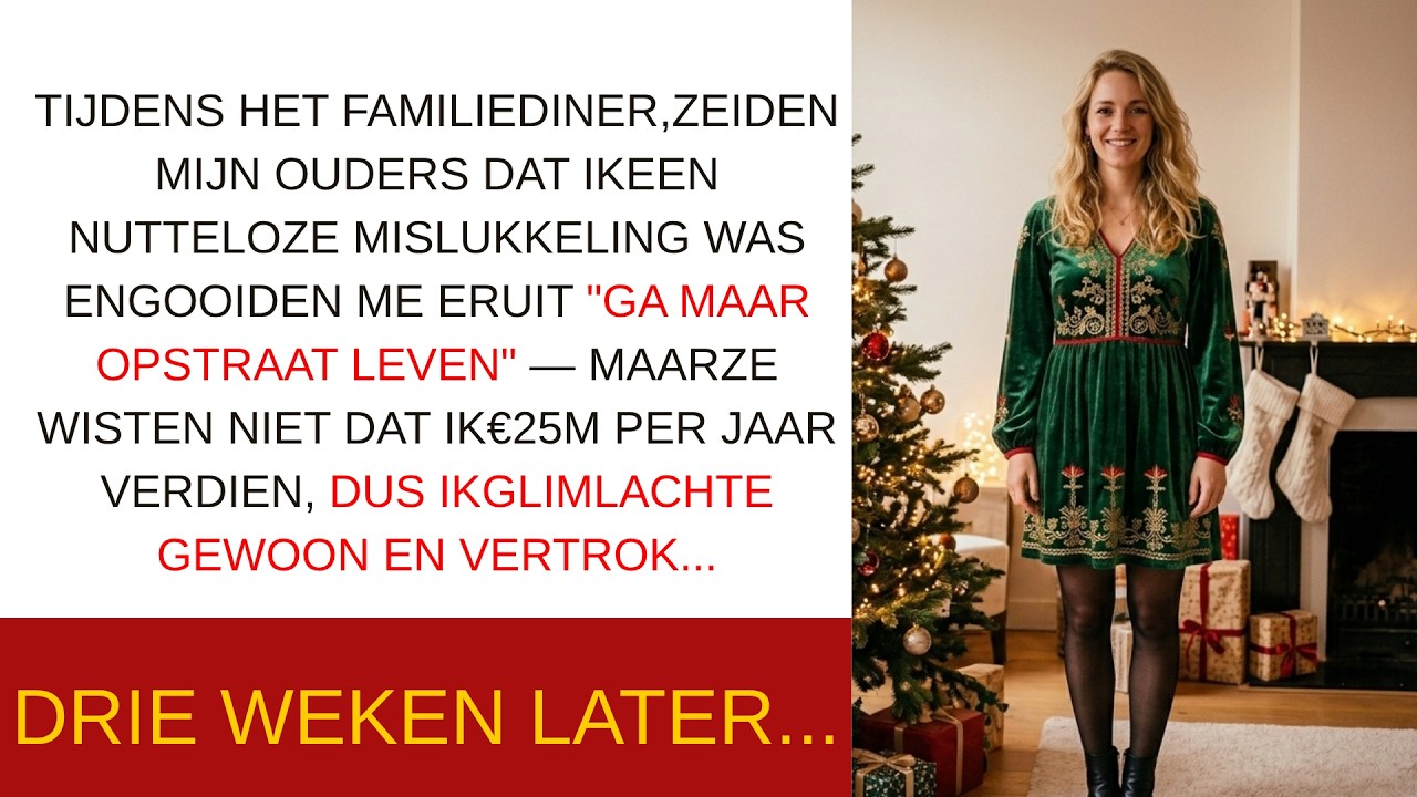 Mijn vader keek me aan over de kersttafel, midden tussen de familie, en zei dat ik een nutteloze mislukking was. Dat ik maar op straat moest gaan wonen. Mijn moeder zei niets, en mijn zus...