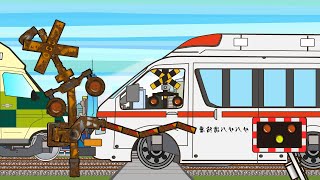 踏切アニメ 錆びた踏切を直す救急車と踏切　Railroad crossing animation Ambulance and railroad crossing to fix rusted railr