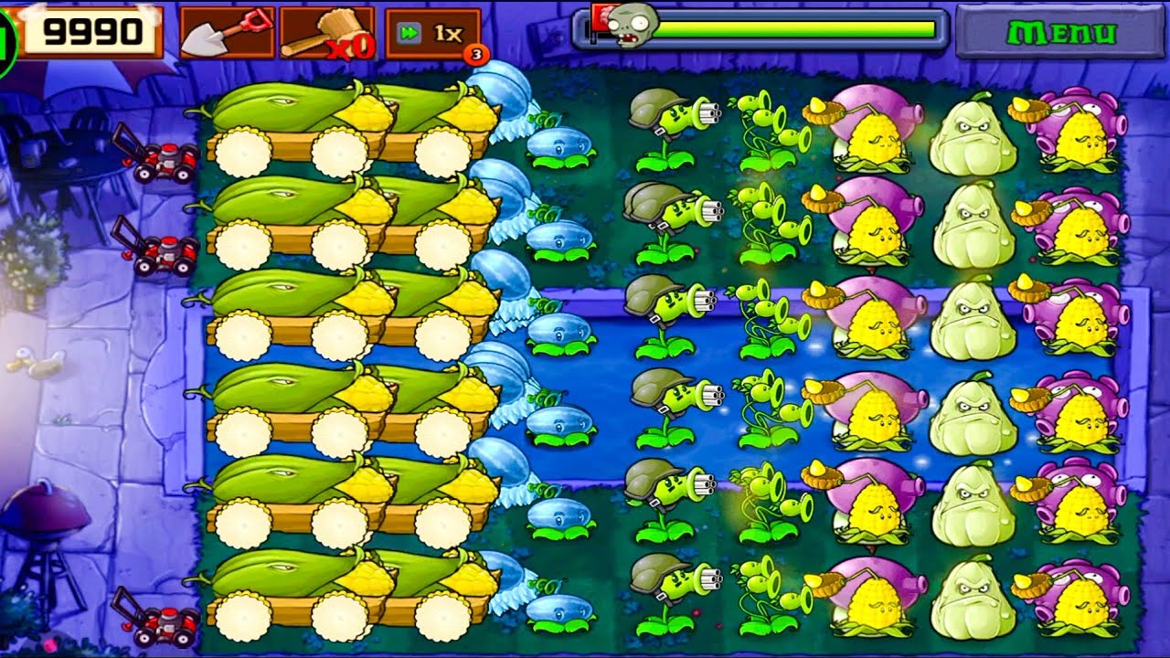 Plants Vs zombies Survival Fog Cob Cannon+Gatling Pea+Snow Melon+Threepeater Vs All Zombies Gameplay