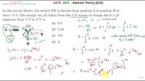 GATE 2015 ECE Energy taken from 3 volts source to charge a capacitor from 0 to 3 volts