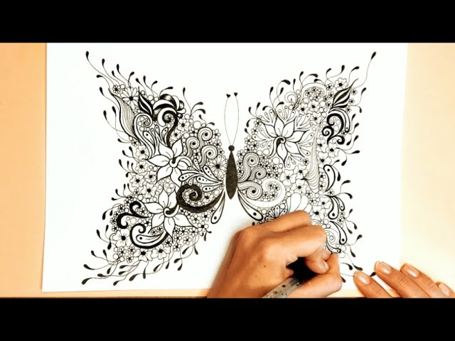 Zentangle for beginners 🌸 Butterfly drawing 🌸 Flower