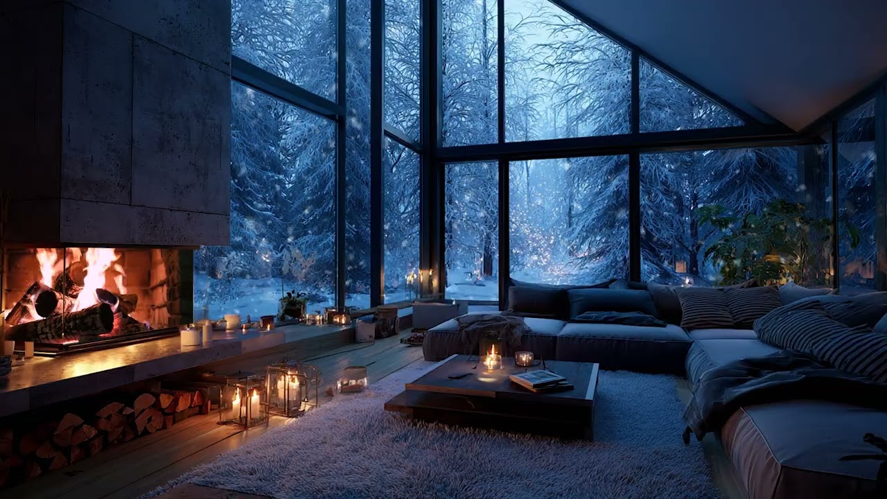 Healing Winter Snow Wind and Fireplace Sounds for Stress Relief and Deep Relaxation