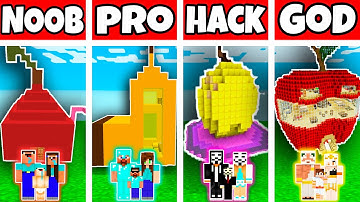 Minecraft: FAMILY FRUIT HOUSE BUILD CHALLENGE - NOOB vs PRO vs HACKER vs GOD in Minecraft