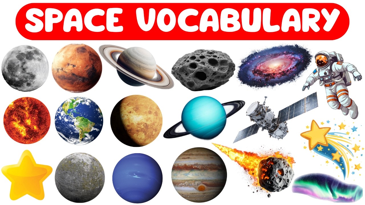 Learn Space Vocabulary for Kids | Solar System Words for Kids Toddlers Preschool, Children LKG & UKG