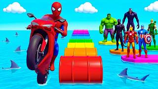 Spider Man against Purple Minion Army on Epic Motorcycle Battle in City Arena  GTA Wars screenshot 3