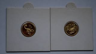 Золотая монета 25 рублей 2002, 2005 год. Скорпион. Знаки зодиака. Цена, стоимость, обзор.