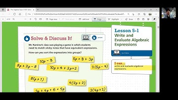 EnVision Grade 7 Accelerated Pre-Algebra T5 and 5-1: Algebraic Expression