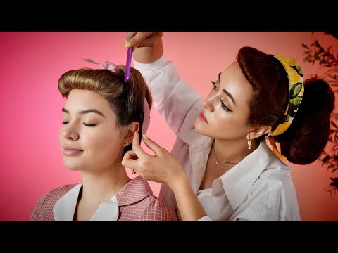 ASMR LONG 1HR 1950 Inspired Hairstyle, Perfectionist Hair Fixing, Victory Rolls, Bumper Bangs Soft