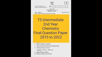 TS Intermediate 2nd Year Chemistry2022,2020,2019,2018,2017,2016,2015 Final Question Paper #inter