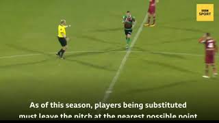 Player sent off for ignoring new substitute rule