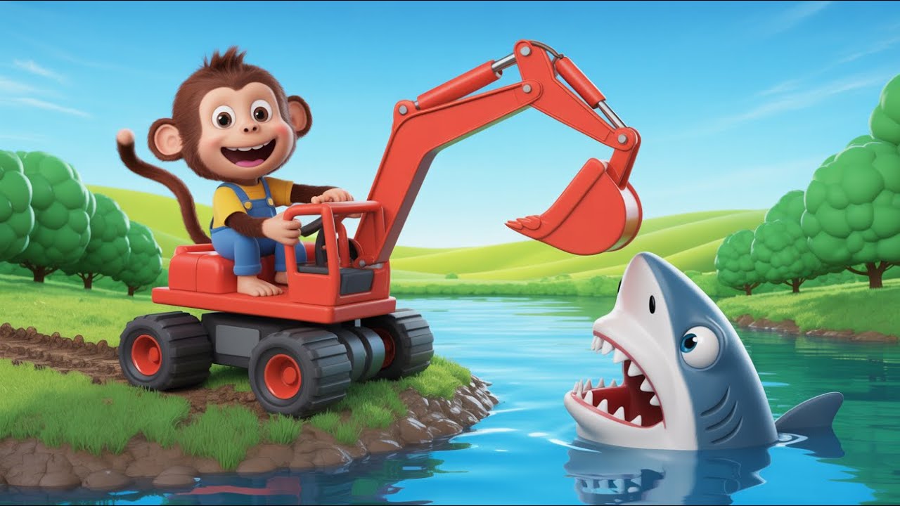 Monkey Gets Wheel Back from Sneaky Sharks in Epic Shark Lake Adventure! 🚜🦈 | Jungle Tales