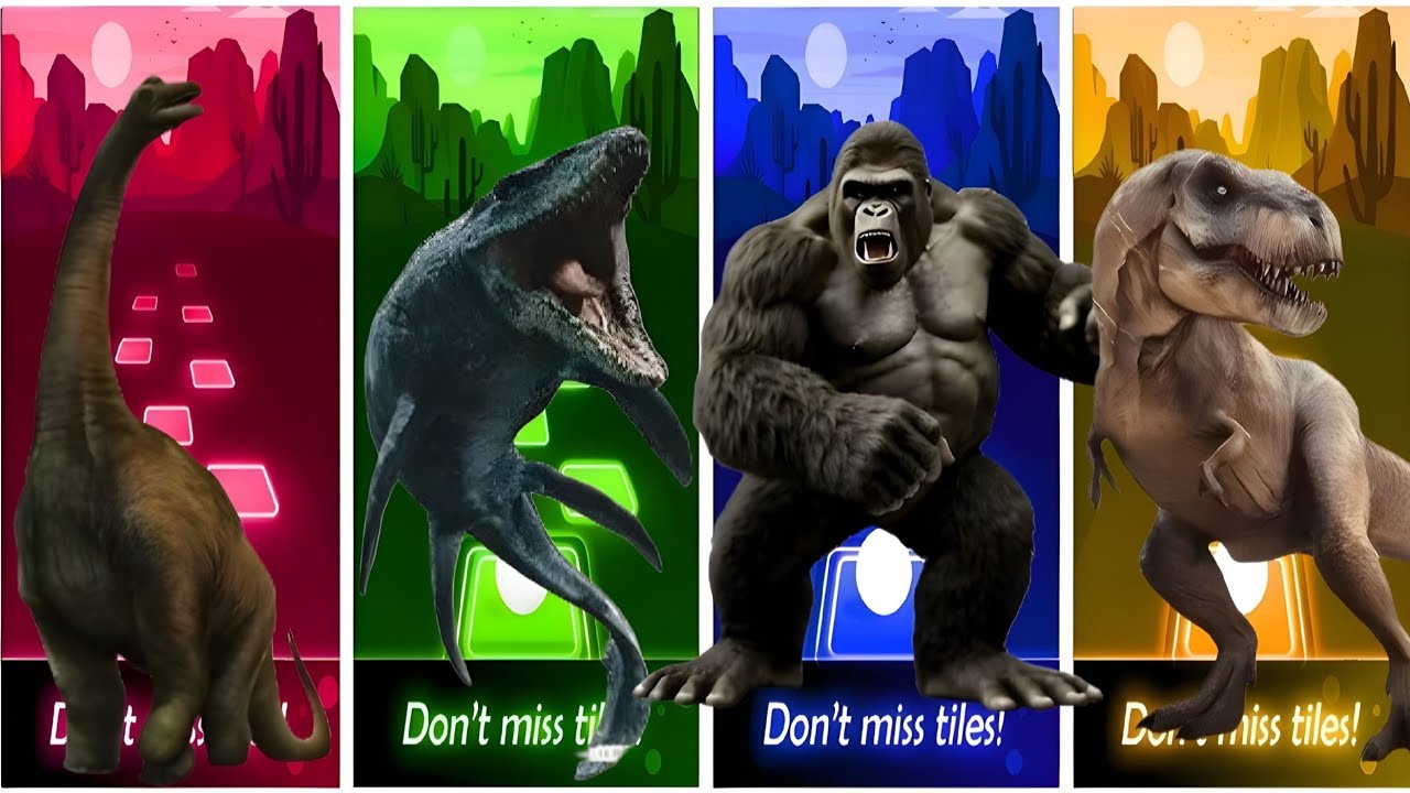 Brachiosaurus 🦕 Mosasaurus 🐋 King Kong 🦍 T-Rex 🦖 | Extreme Tiles Hop Battle!