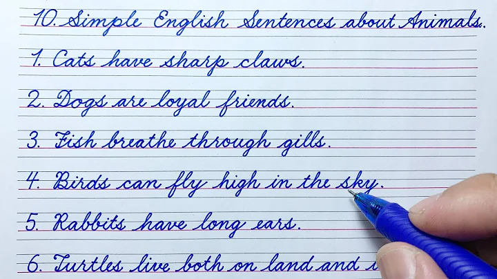 Cursive writing practice | 10 Simple English Sentences about Animals | Cursive handwriting practice