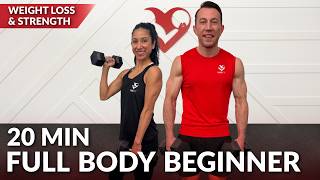 20 Min Full Body Beginner Workout at Home with Dumbbells - Strength Training for Women & Men Over 50