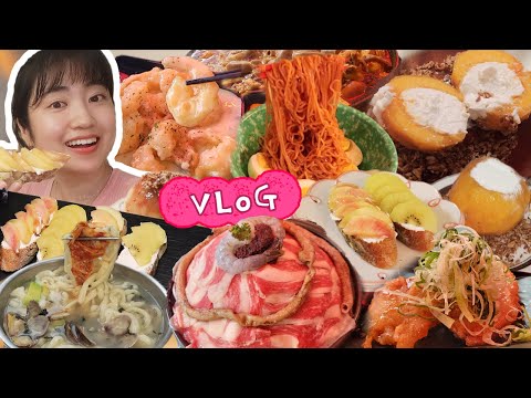 🤣 그래놀라 만들기, 소림마라 차돌 마라전골, 꿔바로우, <strong>크림새우</strong>, 미쉐린 <strong>맛집</strong> 칼국수, 그릭복숭아, 극한 팔도 비빔면 먹방 브이로그