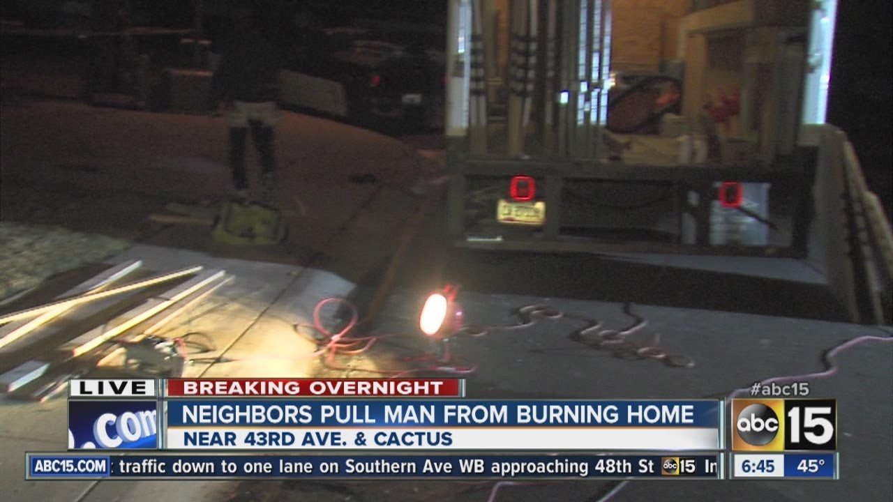 Neighbors help rescue man from burning Phoenix home - YouTube