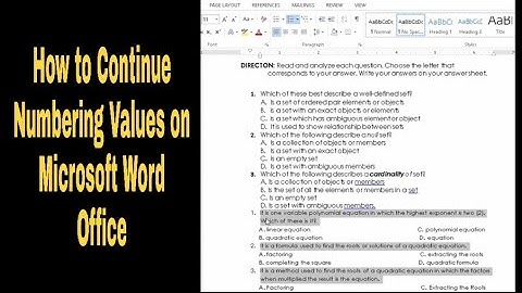 How to Automatically Continue the Numbering of Exam Questions in microsoft word
