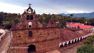 Barichara, Guane y rio Suarez en el departamento de Santander en Colombia, vista desde el aire