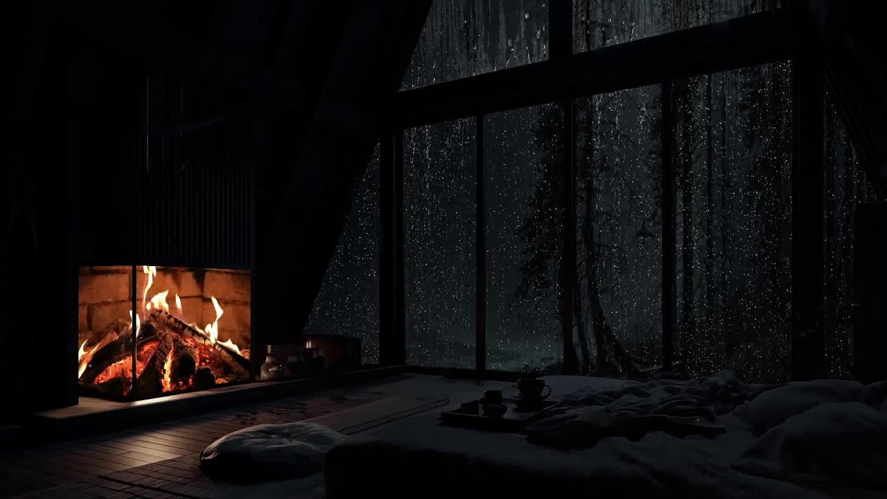 The sound of rain surrounding a calm and peaceful cabin in the middle of the woods