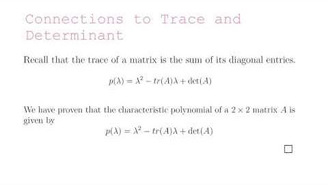 Determinant, Trace, Characteristic Polynomial of 2x2 Matrix