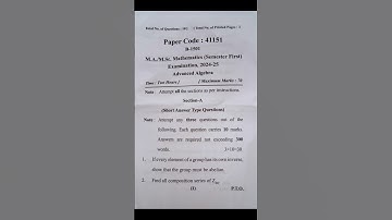 M.A./M.Sc. Mathematics (Semester First) Advanced Algebra (Paper 1st) Question Paper 2024–25 #mjpru
