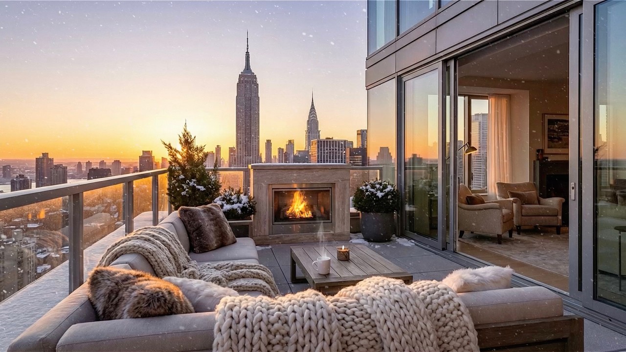 New York City Morning Winter Luxurious Balcony Ambience ☕️🌅 ️ ...
