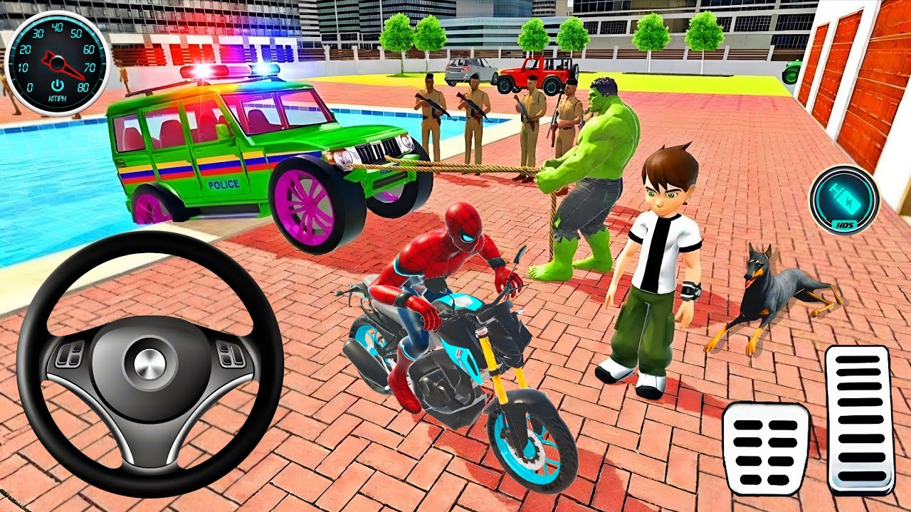 🦚 Indian Thift Auto🔥Spiderman & Shinchan Car Showroom 3D Game🏎️ Lot's of Police Car 🎉Hulk Granny Run