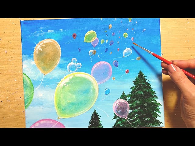 How to draw [balloons and blue sky] with acrylic paint / acrylic