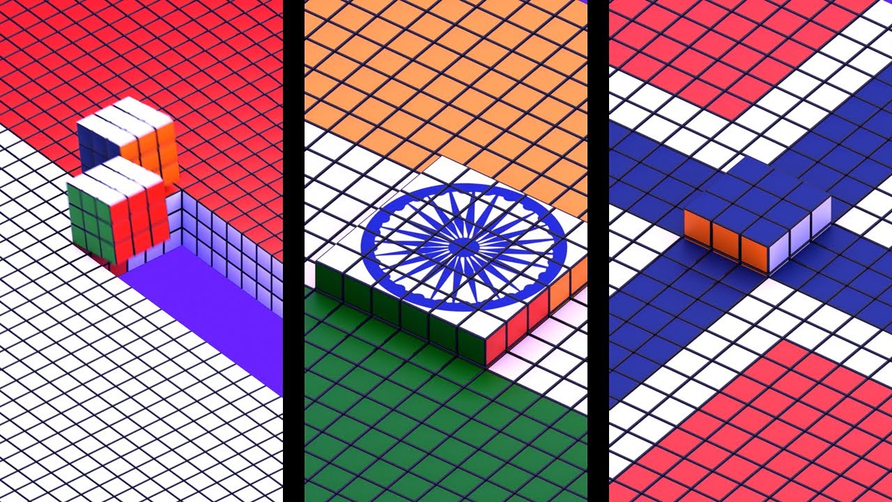 Flags of 28 Countries on Rubik's Cubes | Blender Animation - YouTube